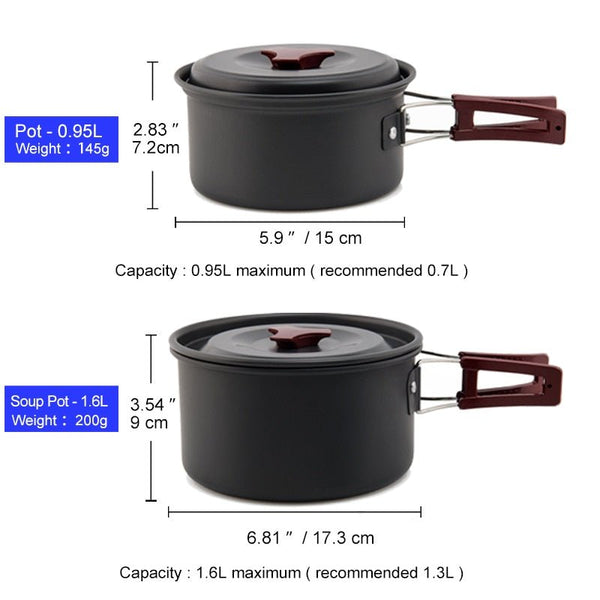 Camping Cookware Set Outdoor Pot Tableware Kit Cooking Water Kettle Pan Travel Cutlery Utensils Hiking Picnic Equipment - Vimost Shop
