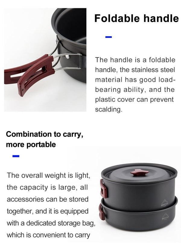 Camping Cookware Set Outdoor Pot Tableware Kit Cooking Water Kettle Pan Travel Cutlery Utensils Hiking Picnic Equipment - Vimost Shop