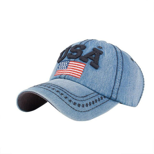 Caps For Men Women Retro USA Flag Embroidery Denim Baseball Cap Summer Strapback Casquette Hip Hop Hat Couples Snapback - Vimost Shop
