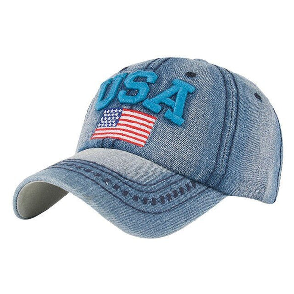Caps For Men Women Retro USA Flag Embroidery Denim Baseball Cap Summer Strapback Casquette Hip Hop Hat Couples Snapback - Vimost Shop