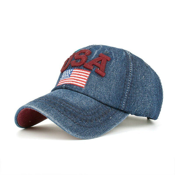 Caps For Men Women Retro USA Flag Embroidery Denim Baseball Cap Summer Strapback Casquette Hip Hop Hat Couples Snapback - Vimost Shop