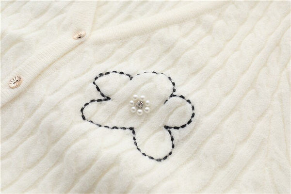 Cardigans For Women Beading Diamond Flower V-neck Autumn Outwear Cropped Tops - Vimost Shop