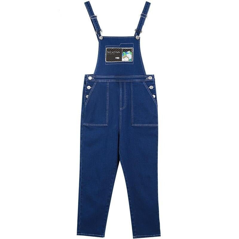 Cartoon Applique Casual Women Overall Denim Jeans,Winter High Waist Straight Pocket Korean Ladies,Daily Jumpsuits - Vimost Shop