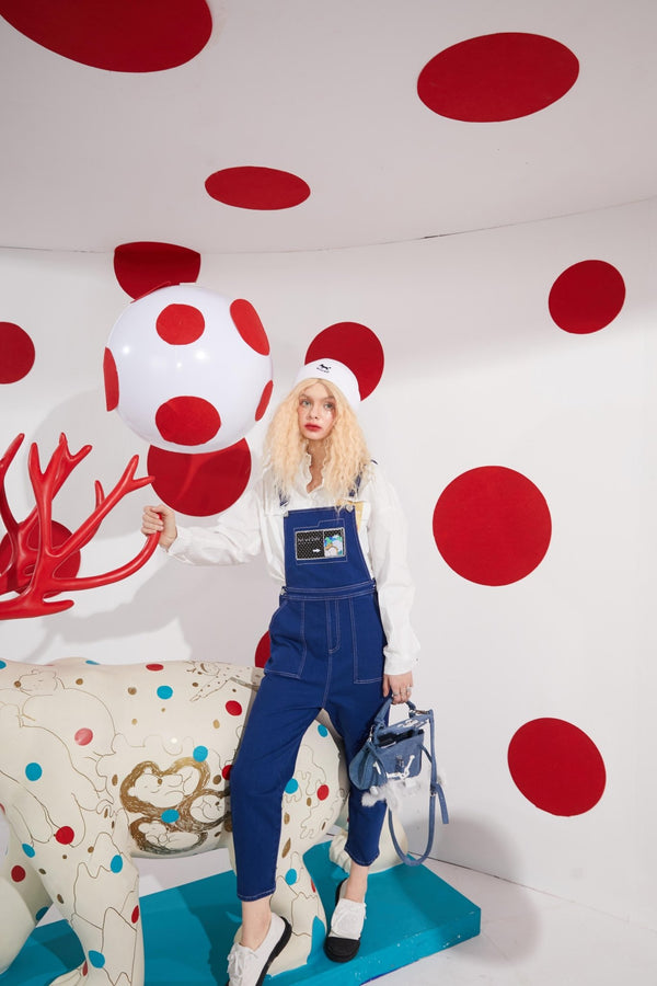 Cartoon Applique Casual Women Overall Denim Jeans,Winter High Waist Straight Pocket Korean Ladies,Daily Jumpsuits - Vimost Shop