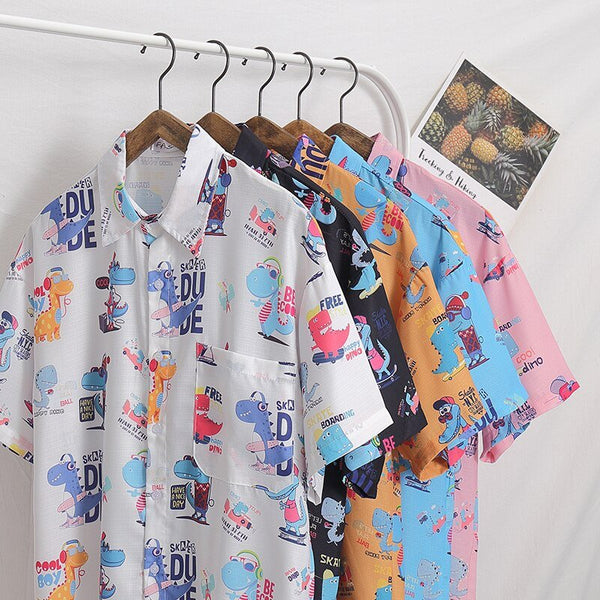Cartoon Print Shirt Hawaiian Casual Beach Shirts Summer Hip Hop Street Short Sleeve Tops Tees Korean Shirt - Vimost Shop