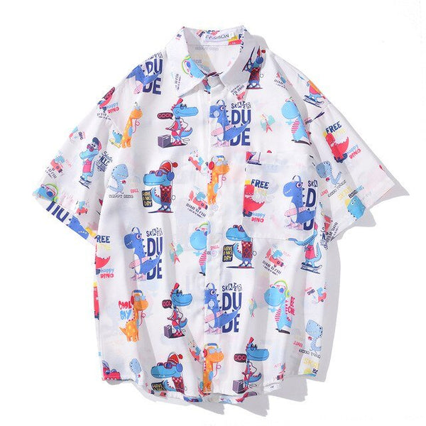 Cartoon Print Shirt Hawaiian Casual Beach Shirts Summer Hip Hop Street Short Sleeve Tops Tees Korean Shirt - Vimost Shop