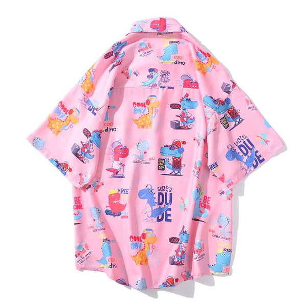 Cartoon Print Shirt Hawaiian Casual Beach Shirts Summer Hip Hop Street Short Sleeve Tops Tees Korean Shirt - Vimost Shop