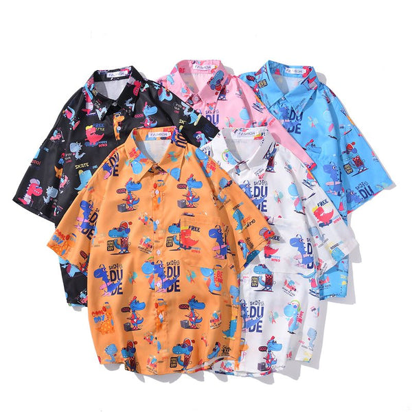 Cartoon Print Shirt Hawaiian Casual Beach Shirts Summer Hip Hop Street Short Sleeve Tops Tees Korean Shirt - Vimost Shop