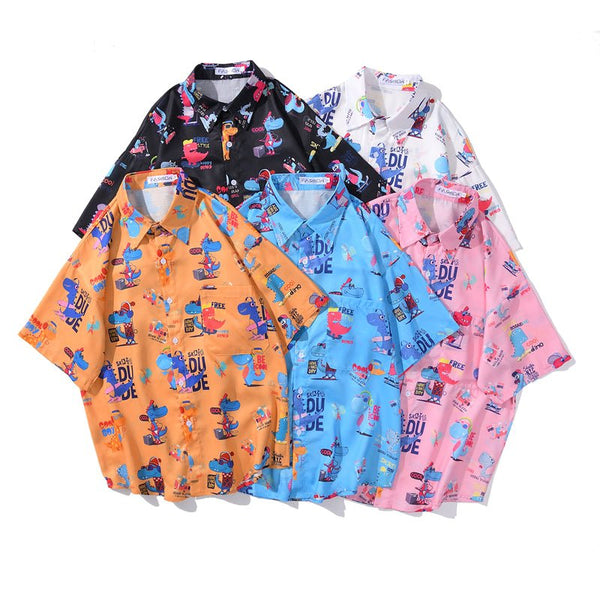 Cartoon Print Shirt Hawaiian Casual Beach Shirts Summer Hip Hop Street Short Sleeve Tops Tees Korean Shirt - Vimost Shop