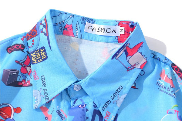 Cartoon Print Shirt Hawaiian Casual Beach Shirts Summer Hip Hop Street Short Sleeve Tops Tees Korean Shirt - Vimost Shop