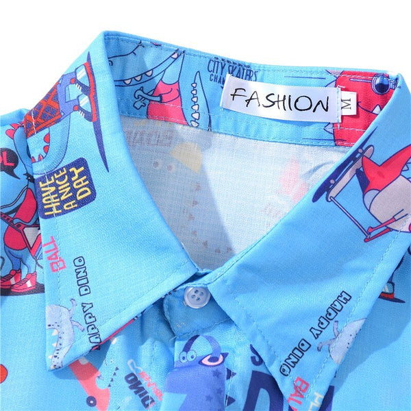 Cartoon Print Shirt Hawaiian Casual Beach Shirts Summer Hip Hop Street Short Sleeve Tops Tees Korean Shirt - Vimost Shop