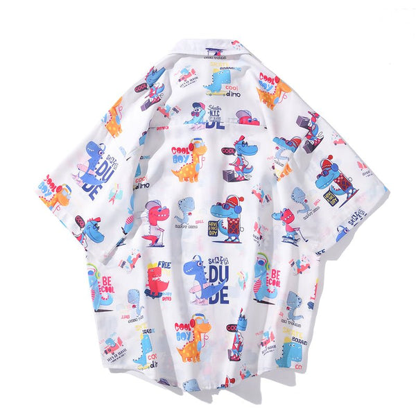 Cartoon Print Shirt Hawaiian Casual Beach Shirts Summer Hip Hop Street Short Sleeve Tops Tees Korean Shirt - Vimost Shop