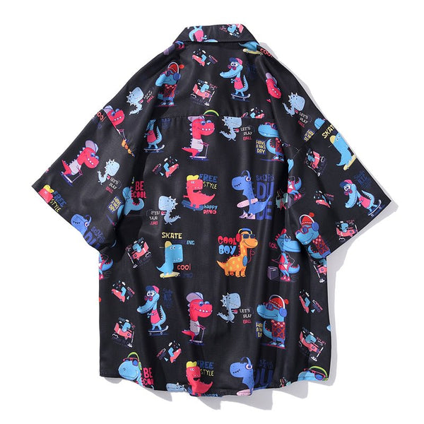 Cartoon Print Shirt Hawaiian Casual Beach Shirts Summer Hip Hop Street Short Sleeve Tops Tees Korean Shirt - Vimost Shop