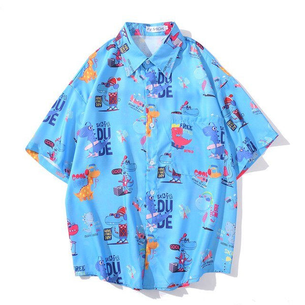Cartoon Print Shirt Hawaiian Casual Beach Shirts Summer Hip Hop Street Short Sleeve Tops Tees Korean Shirt - Vimost Shop