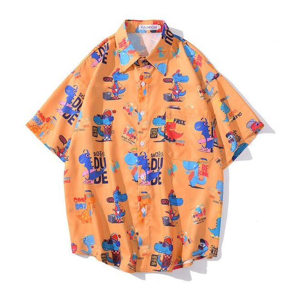Cartoon Print Shirt Hawaiian Casual Beach Shirts Summer Hip Hop Street Short Sleeve Tops Tees Korean Shirt - Vimost Shop