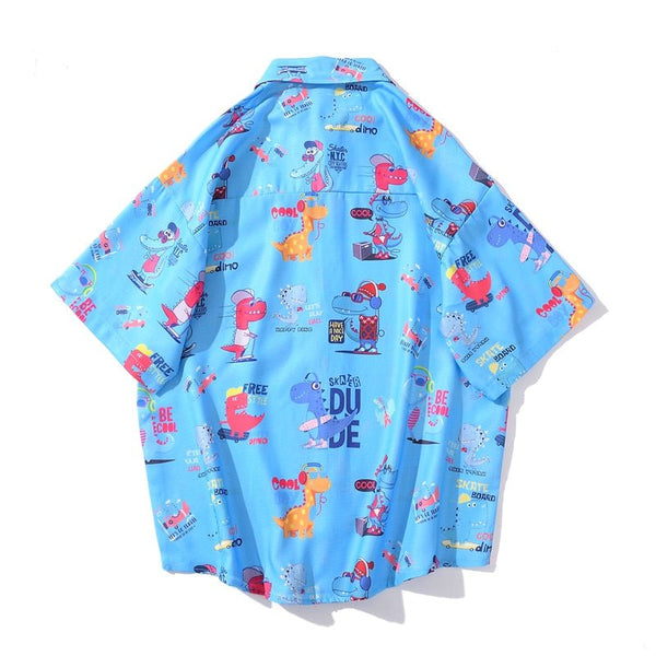 Cartoon Print Shirt Hawaiian Casual Beach Shirts Summer Hip Hop Street Short Sleeve Tops Tees Korean Shirt - Vimost Shop