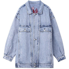 Cartoon Print Single Breasted Oversize Women Denim Jacket,Spring ELF Full Sleeve Casual Korean Ladies,Daily Outwear