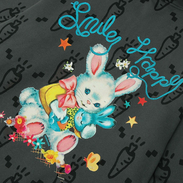 Cartoon Watercolor Rabbit Carrot Printed Hoodie Men Hooded Baggy Retro Fashion Hip Hop Style Pullover Autumn Streetwear - Vimost Shop