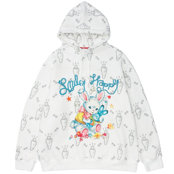 Cartoon Watercolor Rabbit Carrot Printed Hoodie Men Hooded Baggy Retro Fashion Hip Hop Style Pullover Autumn Streetwear - Vimost Shop