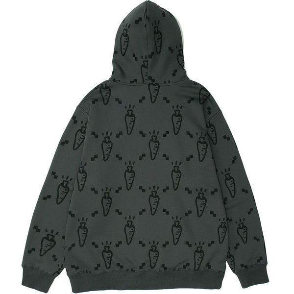 Cartoon Watercolor Rabbit Carrot Printed Hoodie Men Hooded Baggy Retro Fashion Hip Hop Style Pullover Autumn Streetwear - Vimost Shop