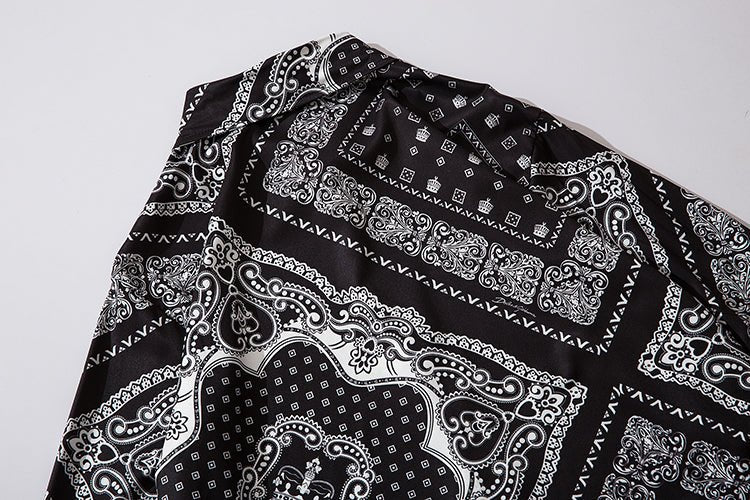 Cashew Flowers Print Shirt Mens Casual Loose Hip Hop Black Tops Long Sleeve Hawaiian Shirt Camisas Korean - Vimost Shop