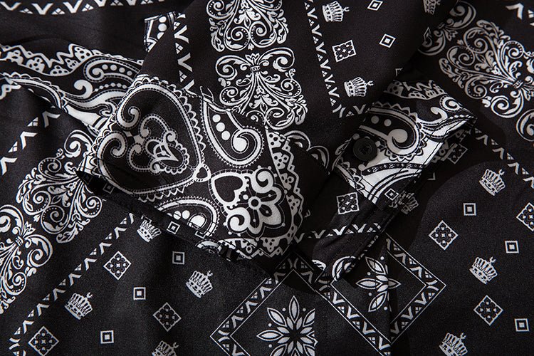 Cashew Flowers Print Shirt Mens Casual Loose Hip Hop Black Tops Long Sleeve Hawaiian Shirt Camisas Korean - Vimost Shop