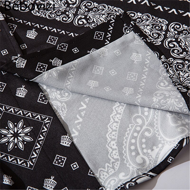 Cashew Flowers Print Shirt Mens Casual Loose Hip Hop Black Tops Long Sleeve Hawaiian Shirt Camisas Korean - Vimost Shop