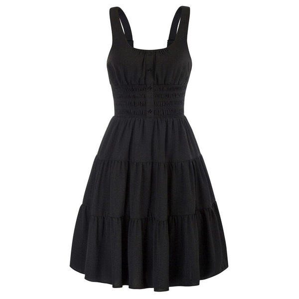 Casual Dresses Women Square Neck Short Dress Sexy Elegant Wide Straps Smocked Tiered Pure Color Pleated Summer Lady A-Line Dress - Vimost Shop