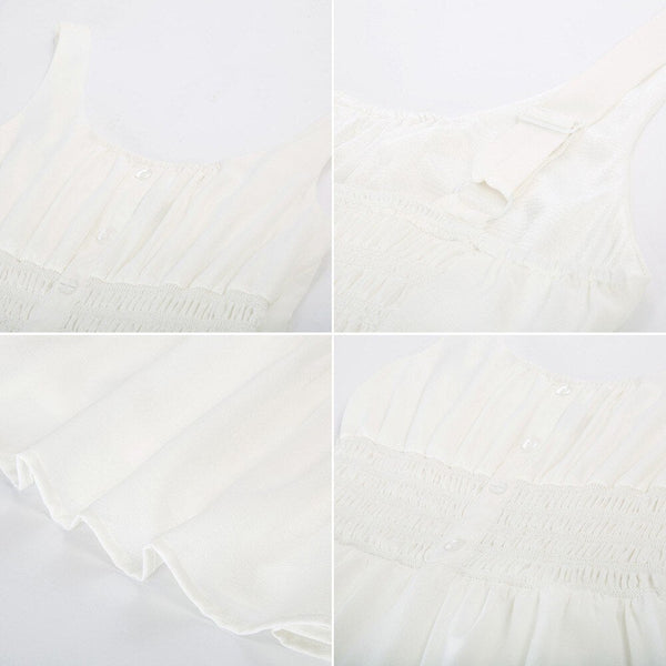 Casual Dresses Women Square Neck Short Dress Sexy Elegant Wide Straps Smocked Tiered Pure Color Pleated Summer Lady A-Line Dress - Vimost Shop