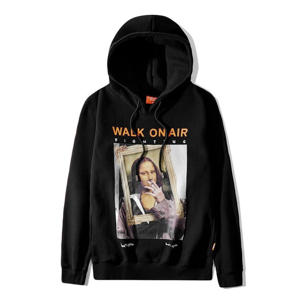 Casual Funny Mona Lisa Smoking Print Yellow Hoodies Tops Hip Hop Sweatshirts Pullover Hooded Streetwear Fleece Hoodie - Vimost Shop
