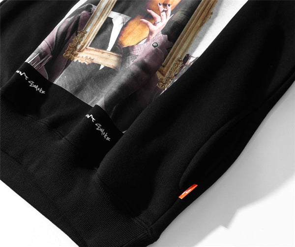 Casual Funny Mona Lisa Smoking Print Yellow Hoodies Tops Hip Hop Sweatshirts Pullover Hooded Streetwear Fleece Hoodie - Vimost Shop
