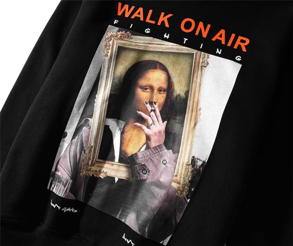 Casual Funny Mona Lisa Smoking Print Yellow Hoodies Tops Hip Hop Sweatshirts Pullover Hooded Streetwear Fleece Hoodie - Vimost Shop