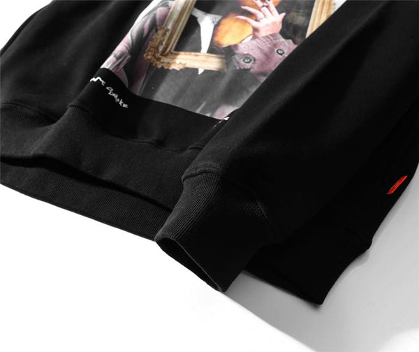 Casual Funny Mona Lisa Smoking Print Yellow Hoodies Tops Hip Hop Sweatshirts Pullover Hooded Streetwear Fleece Hoodie - Vimost Shop