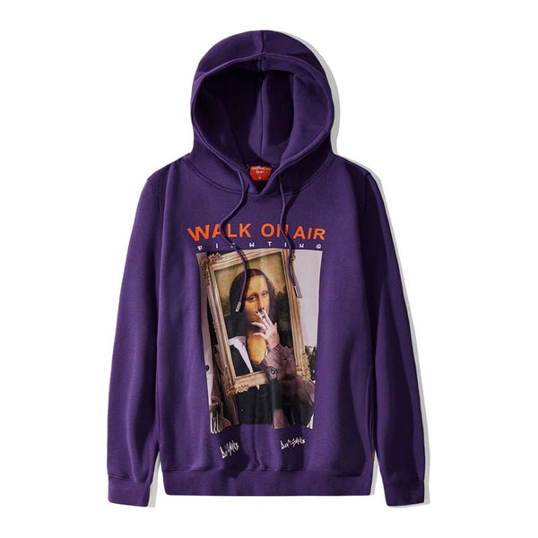 Casual Funny Mona Lisa Smoking Print Yellow Hoodies Tops Hip Hop Sweatshirts Pullover Hooded Streetwear Fleece Hoodie - Vimost Shop