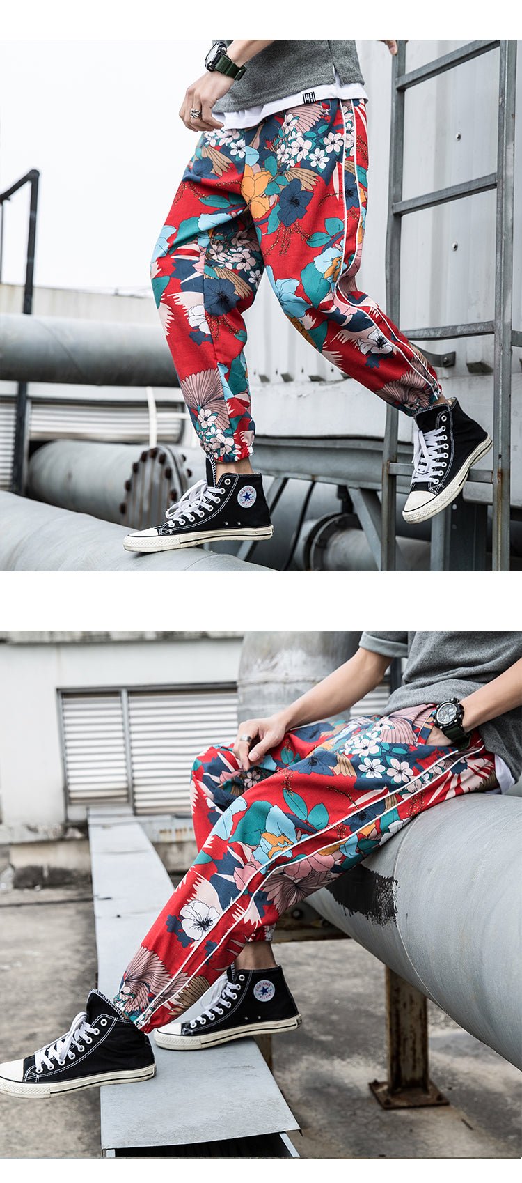 Casual Male Streetwear Harem Pants Men Joggers Elastic Waist Ankle-length Pant Sweatpants Print Beach Pants Loose - Vimost Shop