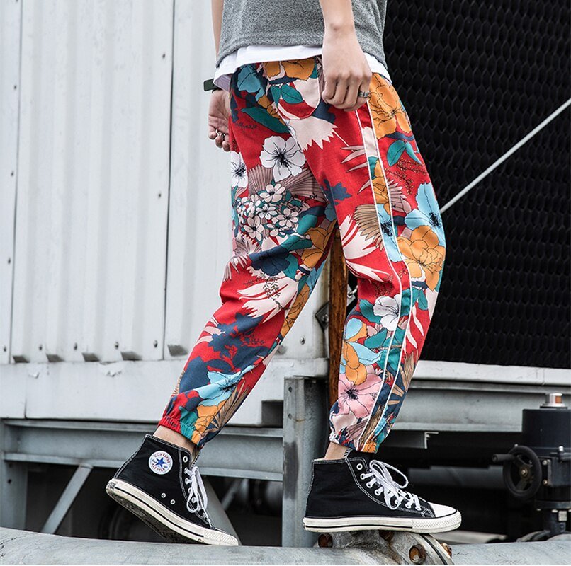 Casual Male Streetwear Harem Pants Men Joggers Elastic Waist Ankle-length Pant Sweatpants Print Beach Pants Loose - Vimost Shop