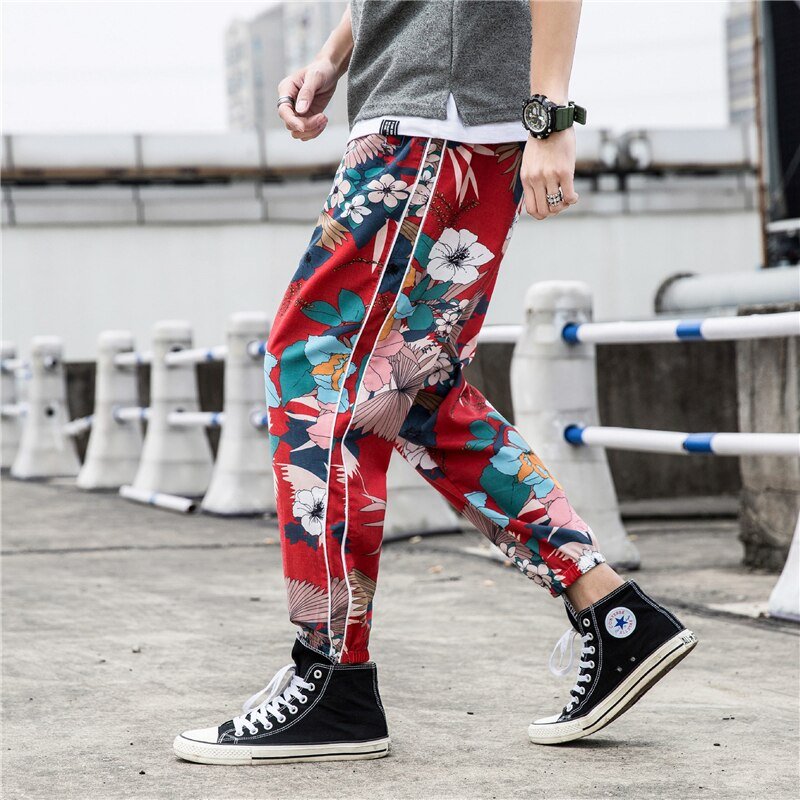 Casual Male Streetwear Harem Pants Men Joggers Elastic Waist Ankle-length Pant Sweatpants Print Beach Pants Loose - Vimost Shop