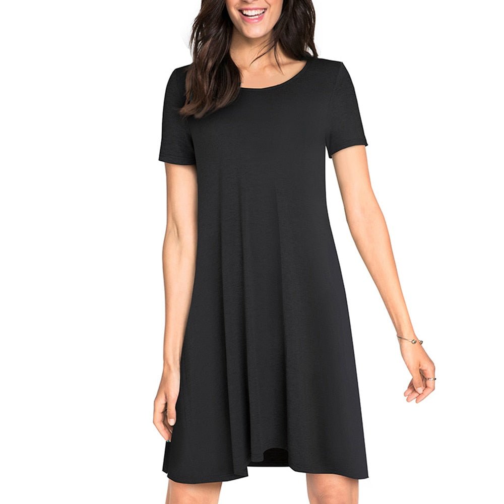 Casual Solid Color with Back Cross Shift Dresses Summer Straight Loose Women Dress - Vimost Shop