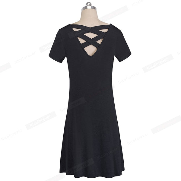 Casual Solid Color with Back Cross Shift Dresses Summer Straight Loose Women Dress - Vimost Shop