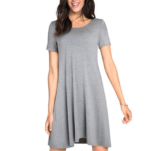 Casual Solid Color with Back Cross Shift Dresses Summer Straight Loose Women Dress - Vimost Shop