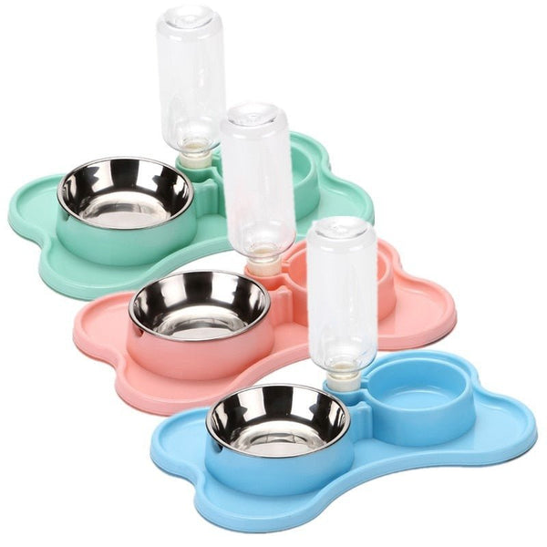 Cat Bowl Non-slip Pet Double Bowls Automatic Water Dispenser Puppy Eating Dish Food Feeder for Dogs Cats Pet Feeding Supplies - Vimost Shop