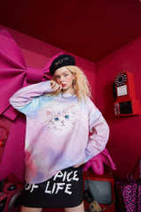 Cat Gradient Tie Dye Women Casual Knit Pullover Sweaters,Spring Vintage Diamond Beaded,Casual Girly Daily Sweet Top