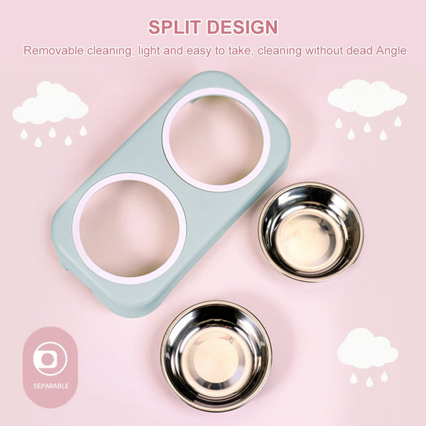 Cat Stainless Steel Bowls Pet Feeding Double Bowl Anti-skid Water Bowl Food Dish Dog Cats Feeder Round Bowl Pets Supplies - Vimost Shop