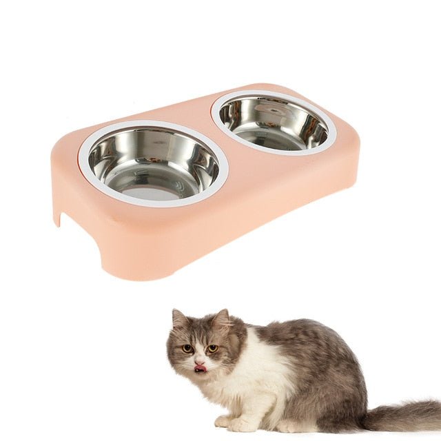 Cat Stainless Steel Bowls Pet Feeding Double Bowl Anti-skid Water Bowl Food Dish Dog Cats Feeder Round Bowl Pets Supplies - Vimost Shop