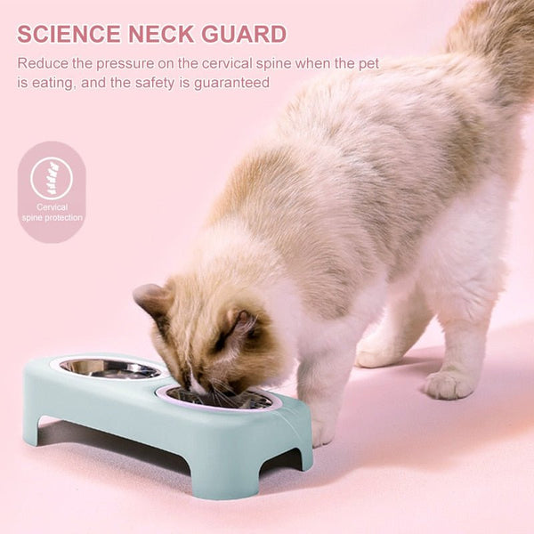 Cat Stainless Steel Bowls Pet Feeding Double Bowl Anti-skid Water Bowl Food Dish Dog Cats Feeder Round Bowl Pets Supplies - Vimost Shop