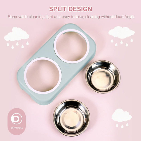 Cat Stainless Steel Bowls Pet Feeding Double Bowl Anti-skid Water Bowl Food Dish Dog Cats Feeder Round Bowl Pets Supplies - Vimost Shop