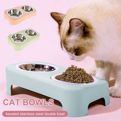 Cat Stainless Steel Bowls Pet Feeding Double Bowl Anti-skid Water Bowl Food Dish Dog Cats Feeder Round Bowl Pets Supplies