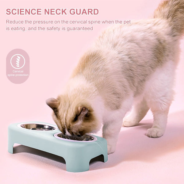 Cat Stainless Steel Bowls Pet Feeding Double Bowl Anti-skid Water Bowl Food Dish Dog Cats Feeder Round Bowl Pets Supplies - Vimost Shop