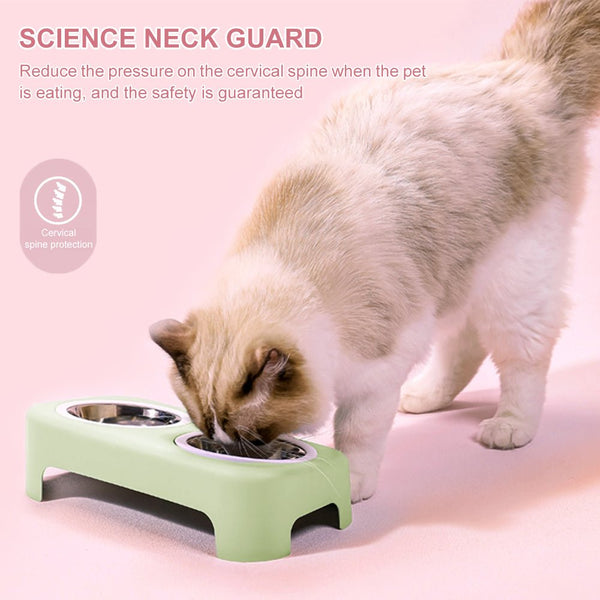 Cat Stainless Steel Bowls Pet Feeding Double Bowl Anti-skid Water Bowl Food Dish Dog Cats Feeder Round Bowl Pets Supplies - Vimost Shop