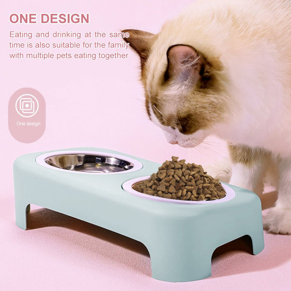 Cat Stainless Steel Bowls Pet Feeding Double Bowl Anti-skid Water Bowl Food Dish Dog Cats Feeder Round Bowl Pets Supplies - Vimost Shop
